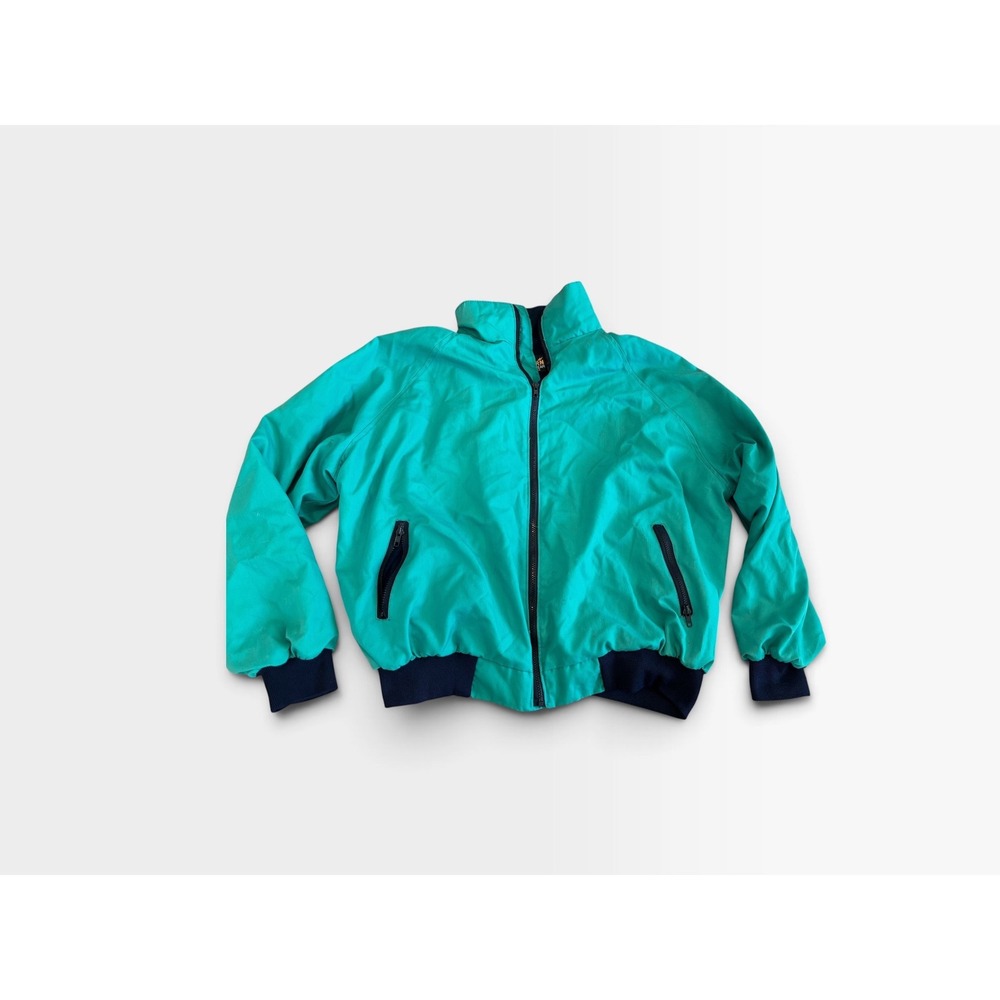 Auburn Sportswear Jacket Teal Blue Vintage 90s Fleece Lined Bomber Made in USA